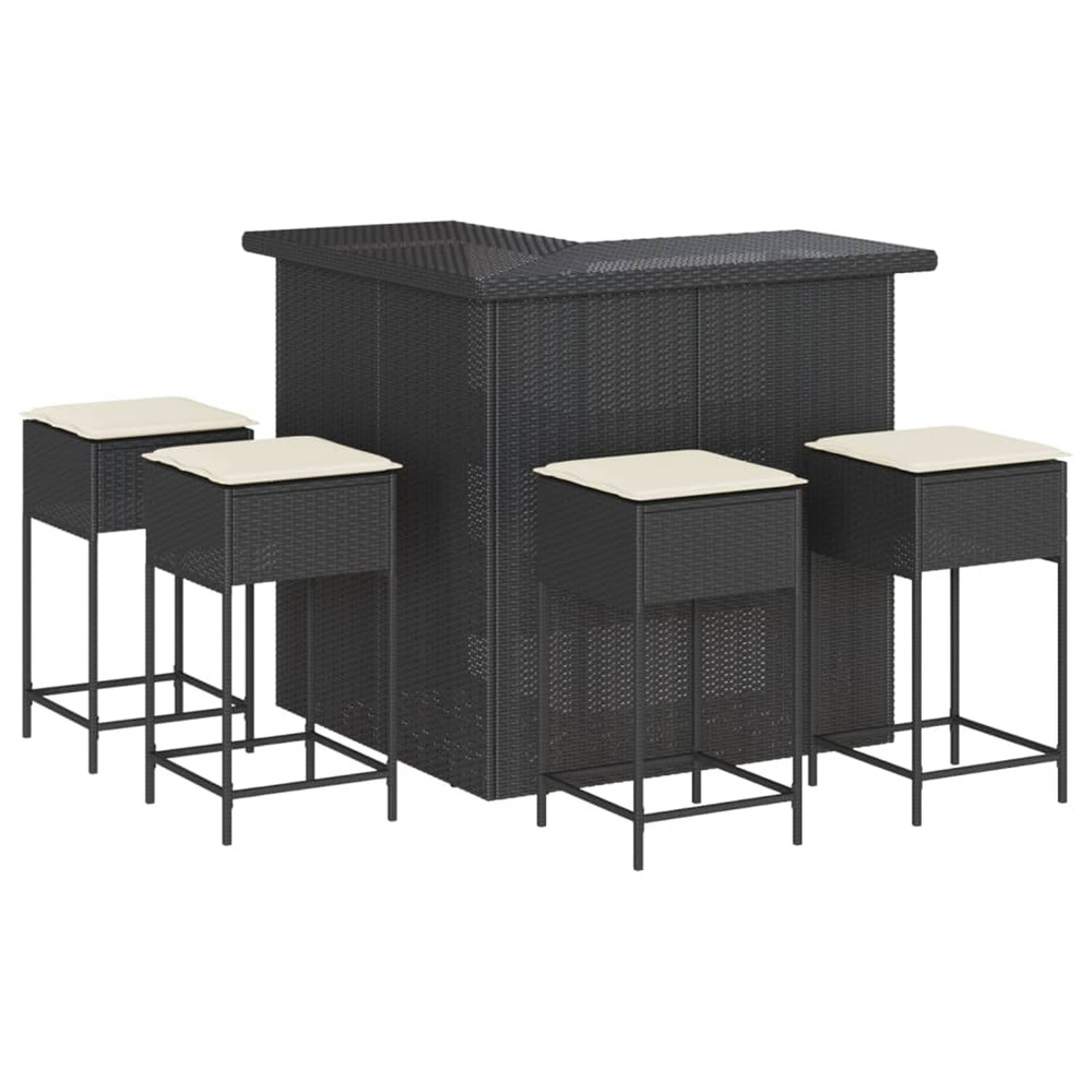Ensemble de bar de jardin 5 pcs avec coussins noir poly rotin