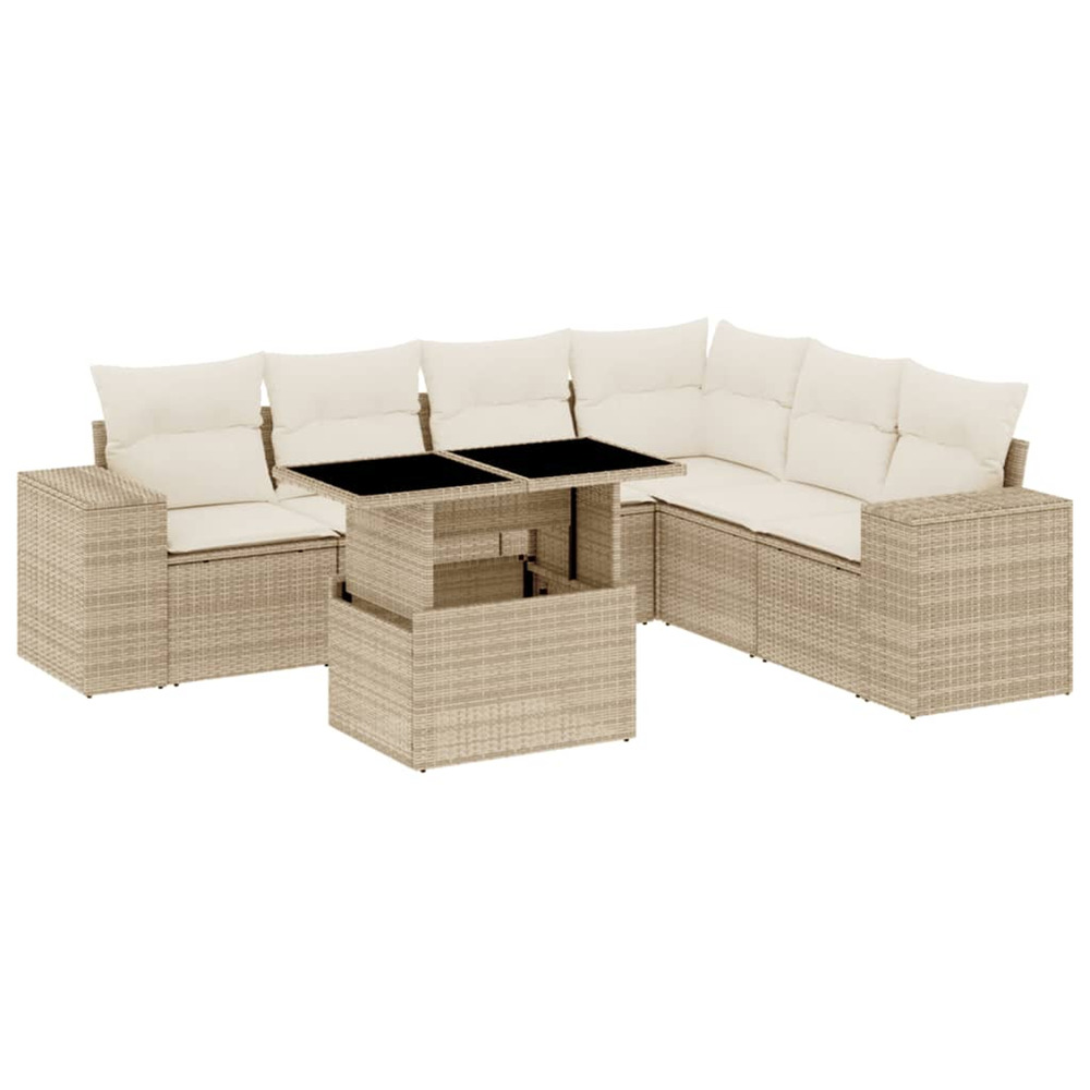 Salon de jardin avec coussins 7 pcs beige résine tressée