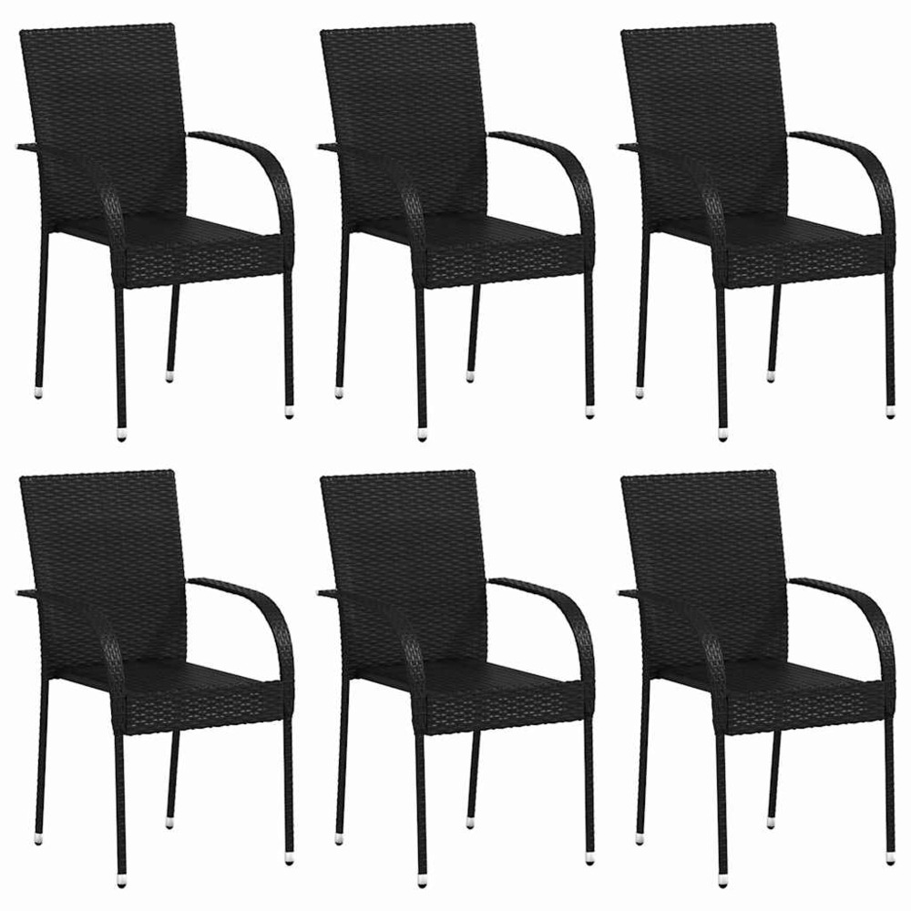 Chaises empilables d'extérieur lot de 6 résine tressée noir