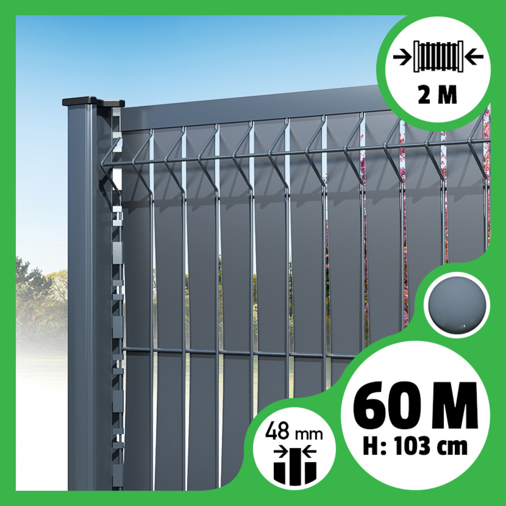 Kit 60m occultation lattes aluminium pour panneau rigide maille 55 - h 1m03 x 2m gris anthracite