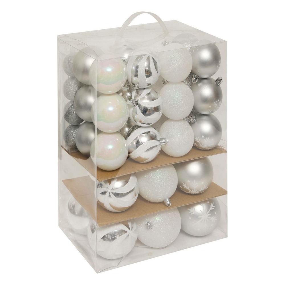 Lot de 60 boules d.assorti polystyrène recyclé argent et blanc