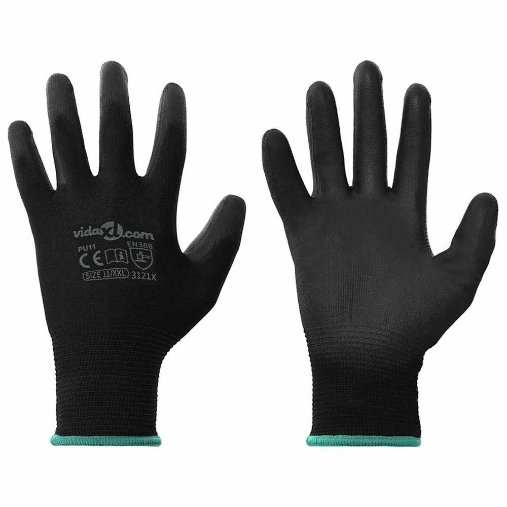 Gants de travail 24 pièces noir 11 / xxl polyester