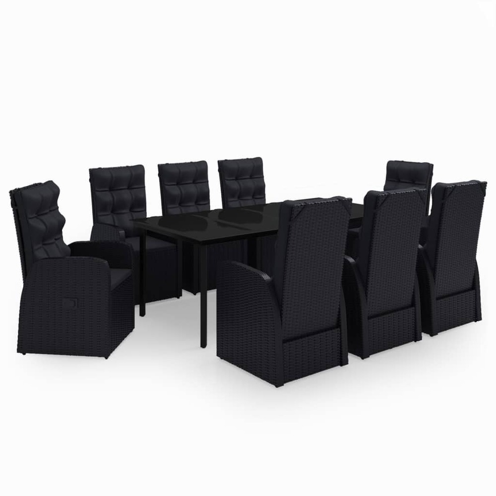 Ensemble à manger de jardin avec coussins 9 pcs noir