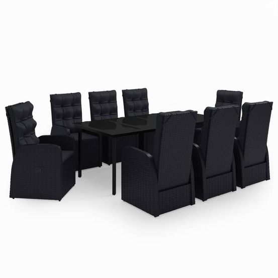 Ensemble à manger de jardin avec coussins 9 pcs noir