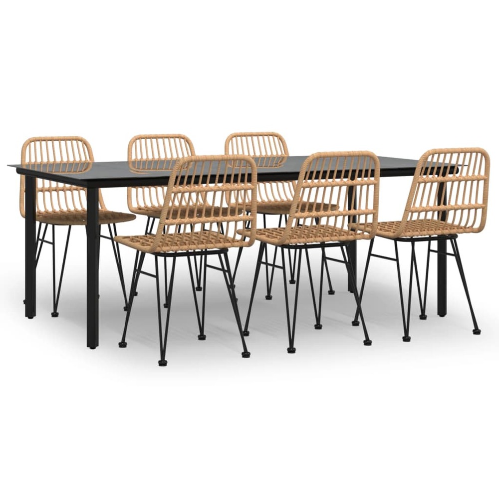 Ensemble à manger de jardin 7 pcs résine tressée