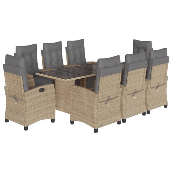 Ensemble à manger de jardin et coussins 9 pcs mélange beige