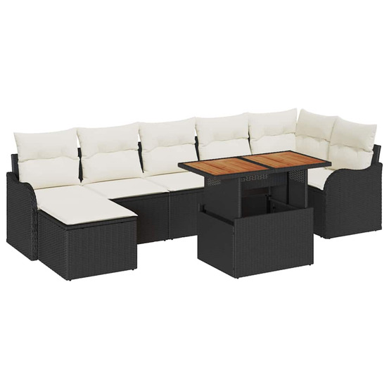 Ensemble de canapé de jardin avec coussin 8 pcs noir et crème