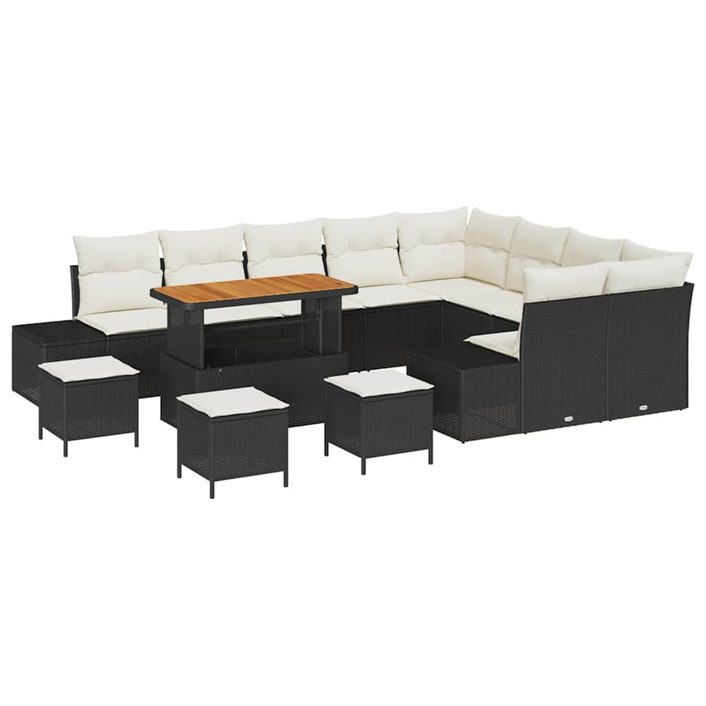 Ensemble de canapé de jardin avec coussin 13 pcs noir et crème