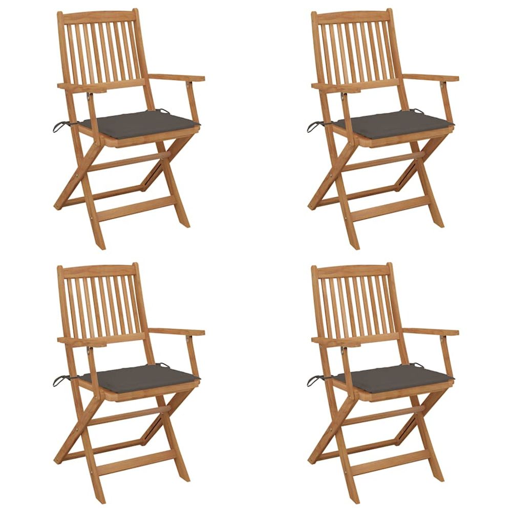 Chaises pliantes 4 pièces avec coussins en bois d'acacia massif