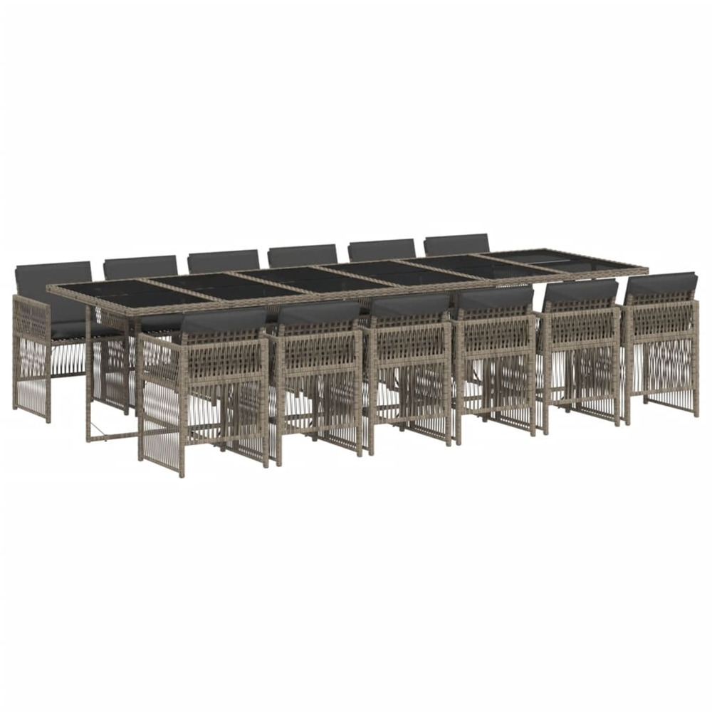 Ensemble à manger de jardin coussins 13 pcs gris résine tressée