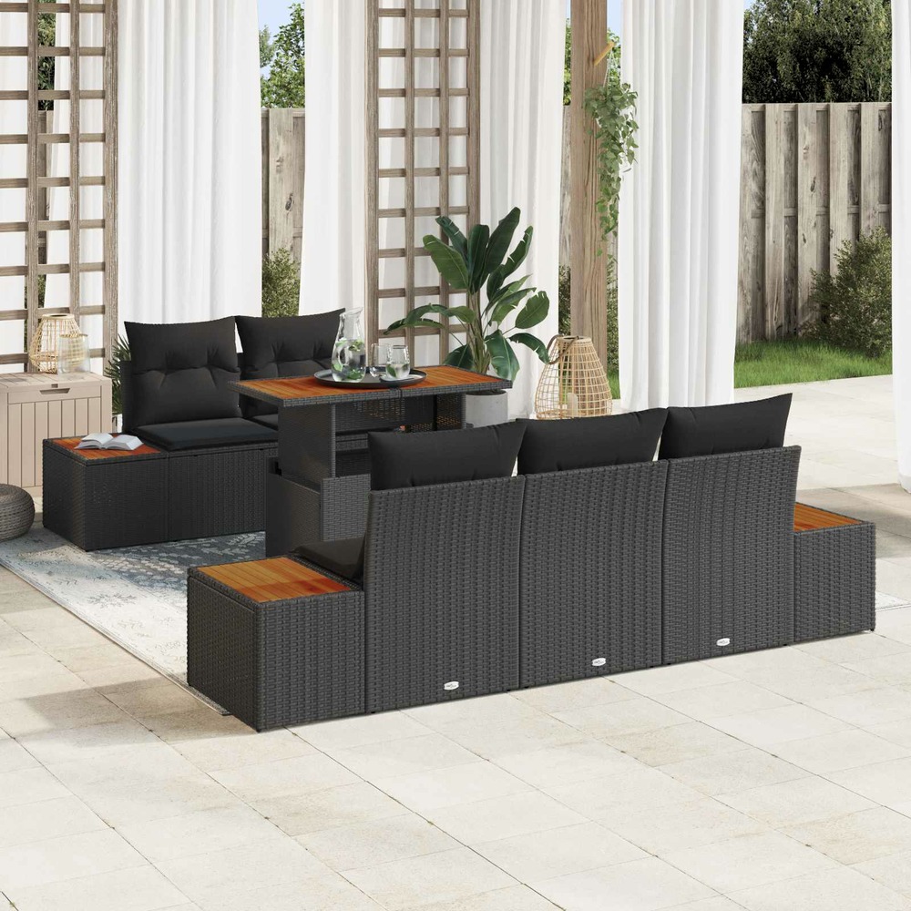 Ensemble de canapé de jardin 6 pcs noir poly rotin