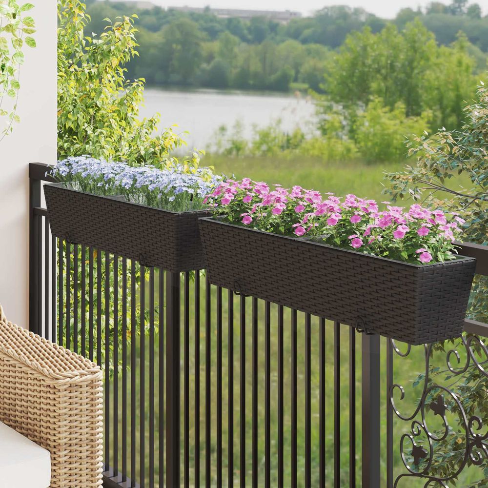 Grande jardinière de balcon métal noir pour garde-corps fixation facile 80 cm