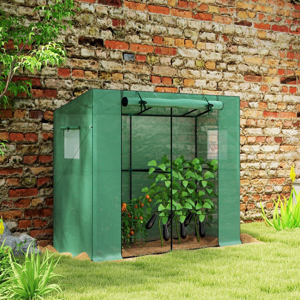 Serre de jardin adossée acier plastique 200 x 76 x 170 cm verte anti-uv porte roulante - comfortxl outdoor living