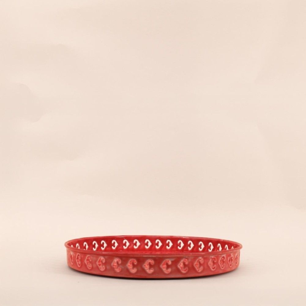 Plateau en métal avec motifs en relief rose 31cm
