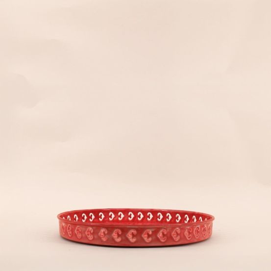 Plateau en métal avec motifs en relief rose 31cm