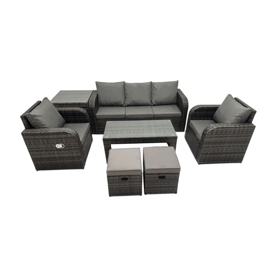 7 pc salon de jardin avec table basse rectangulaire table d'appoint 2 petits tabourets outdoor rattan set
