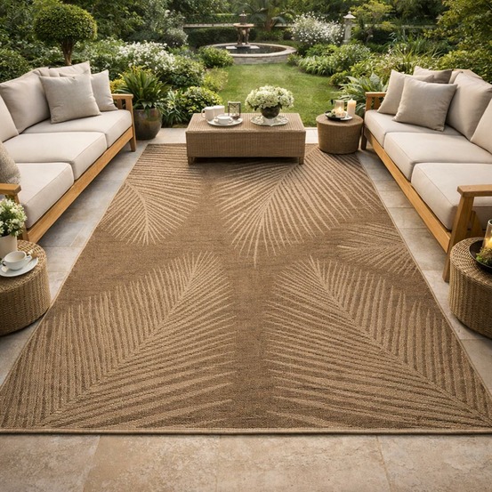 Tapis extérieur intérieur 60x90 lyn13 reza 4 aspect jute motif feuilles