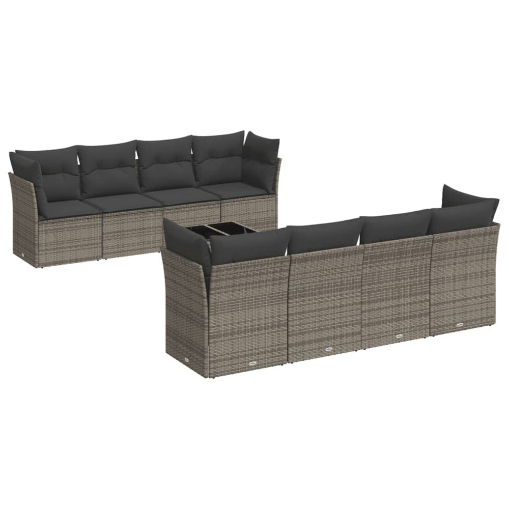 Salon de jardin 9 pcs avec coussins gris résine tressée