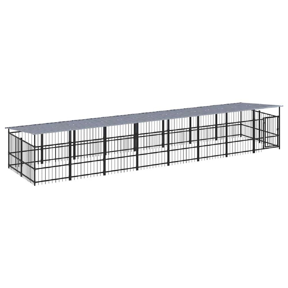 Chenil d'extérieur avec toit pour chiens acier 15,02 m²