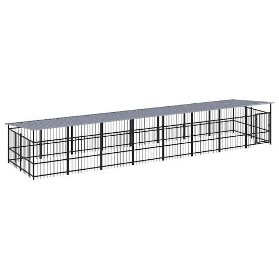 Chenil d'extérieur avec toit pour chiens acier 15,02 m²