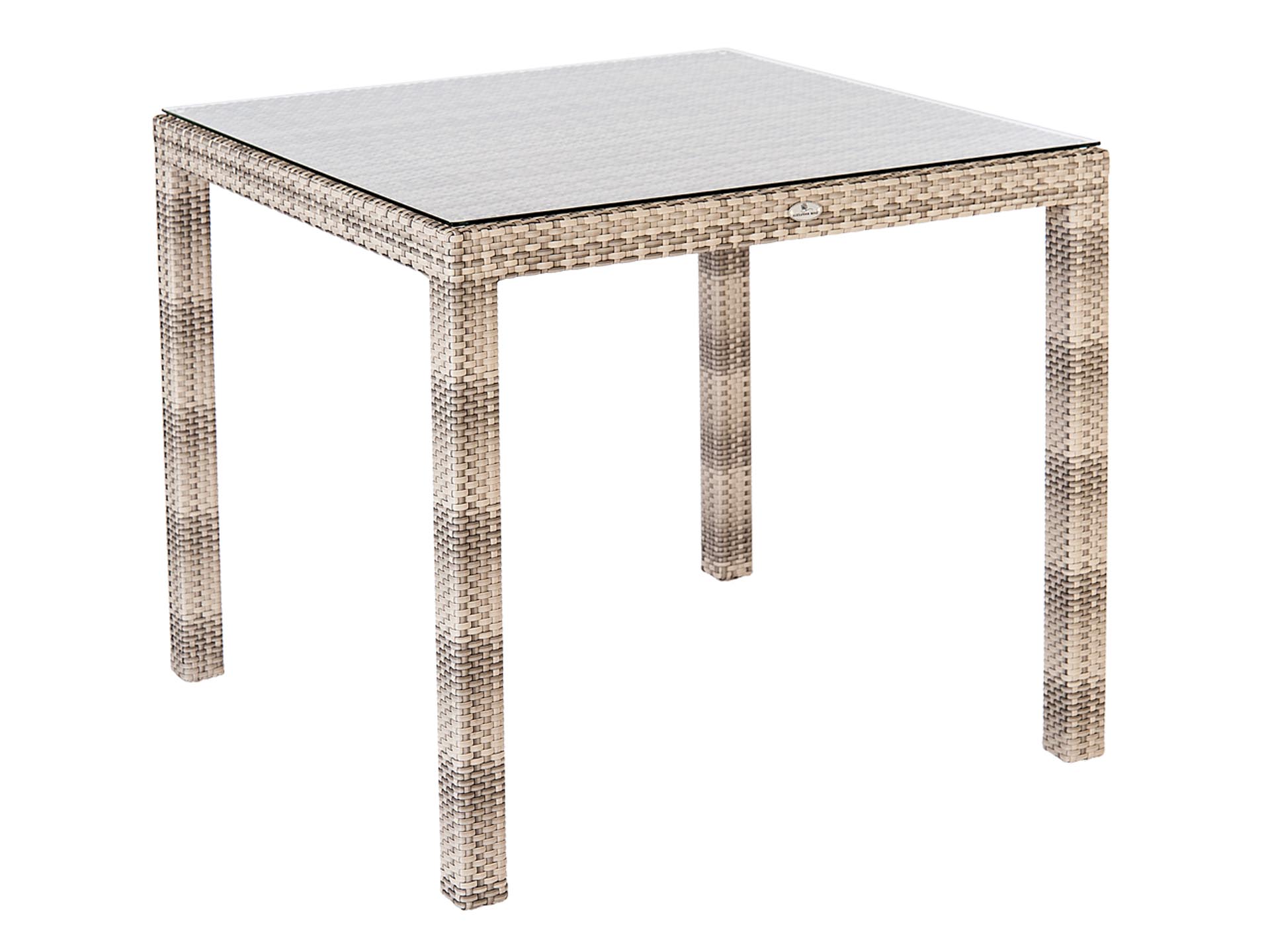 Table carrée en aluminium et fibres synthétiques perle
