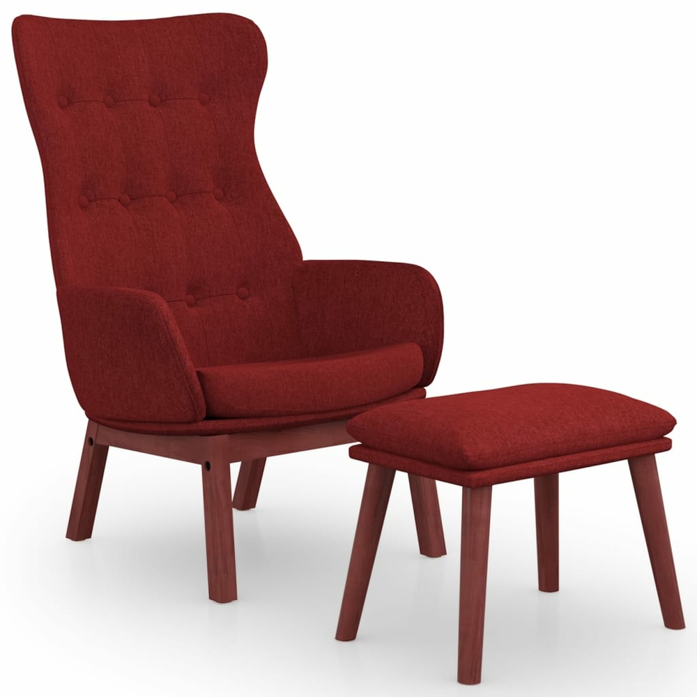 Chaise de relaxation avec repose-pied rouge bordeaux tissu