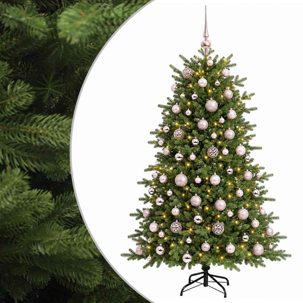 Sapin de noël artificiel avec boules 210 cm 300 led blanc chaud