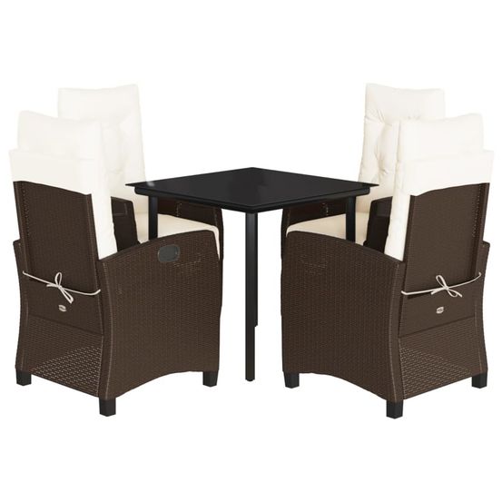 Ensemble à manger de jardin 5 pcs et coussins marron poly rotin