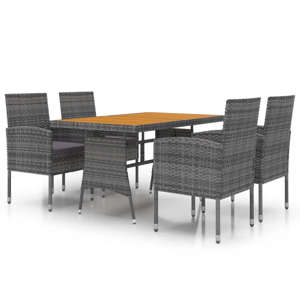 Ensemble à manger d'extérieur 5 pcs résine tressée gris