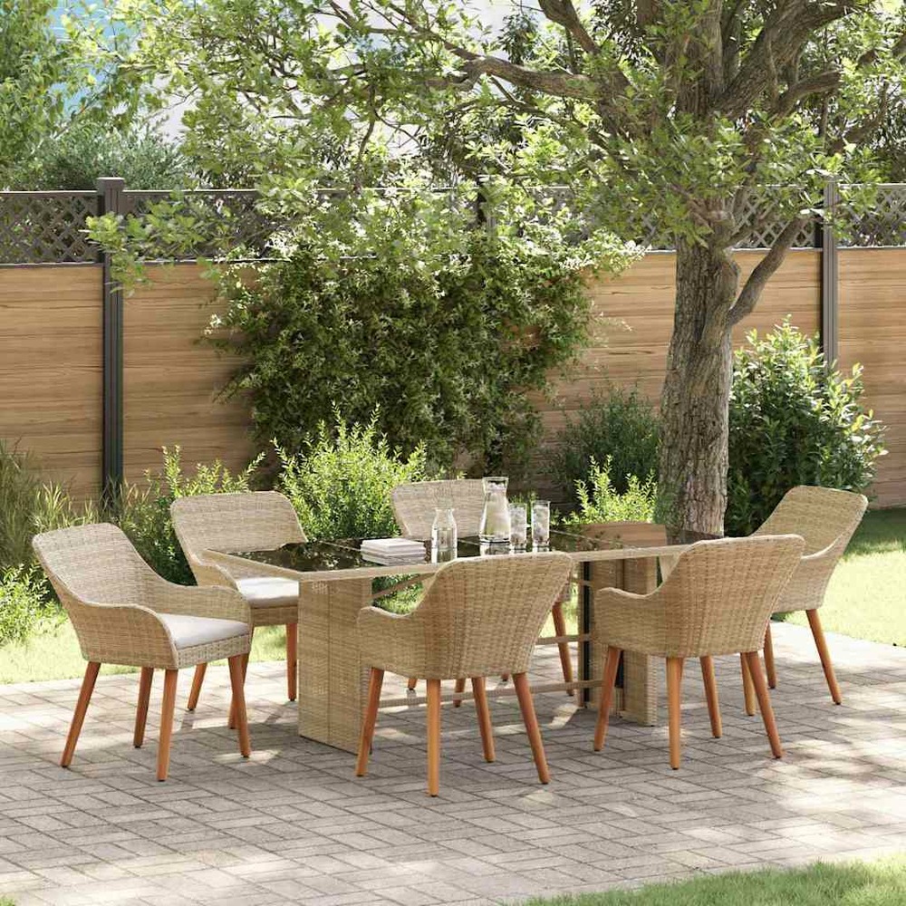 Ensemble de salle à manger pour jardin 7 pcs beige polyrotin