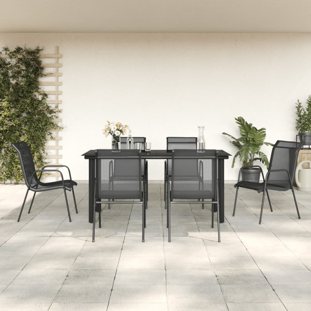 Ensemble à manger de jardin 7 pcs noir textilène et acier