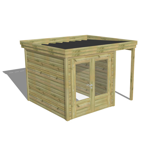 Abri de jardin bois pin traité autoclave 27mm - 3,14x2,64m / 8m2 - bac acier - abri français