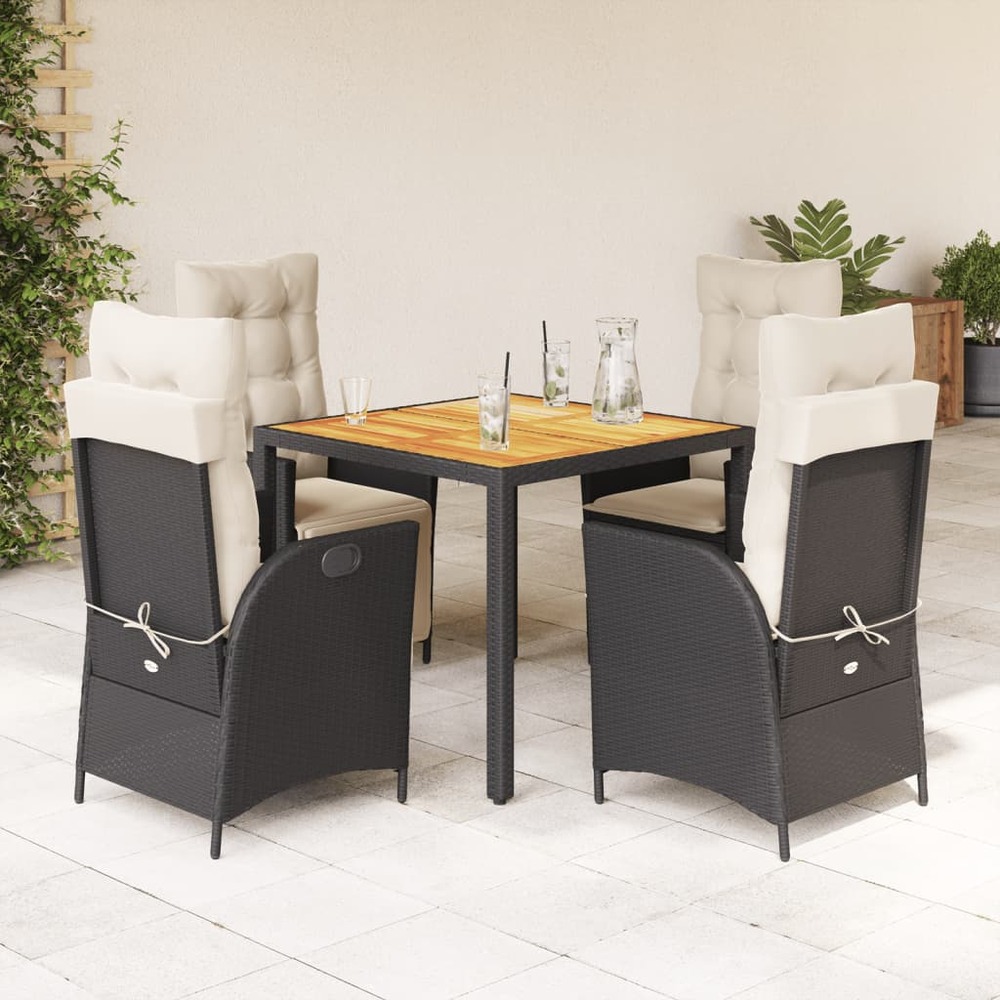 Ensemble à manger de jardin coussins 5pcs noir résine tressée