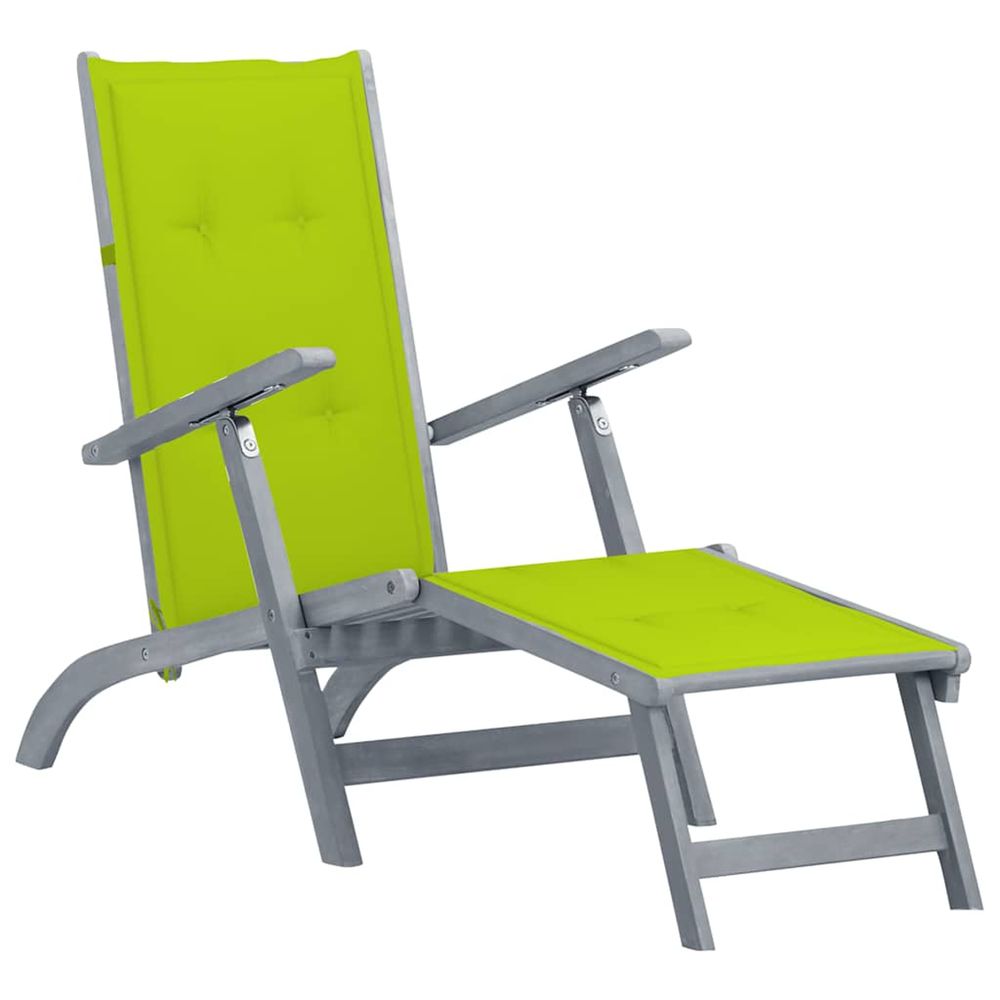 Chaise longue d'extérieur repose-pied et coussin acacia solide bain de soleil