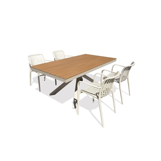 Ensemble table de jardin lamu (180x100 cm) en aluminium et plateau polywood aspect bois