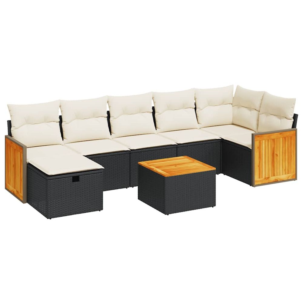Salon de jardin 8 pcs avec coussins noir résine tressée