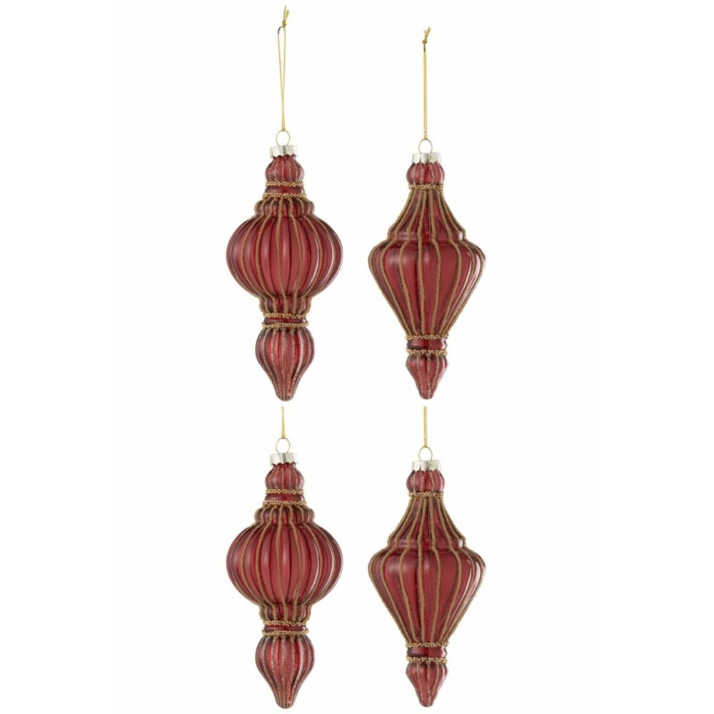 Boite de 4boules de noël en verre rouge 7x7x14.5 cm