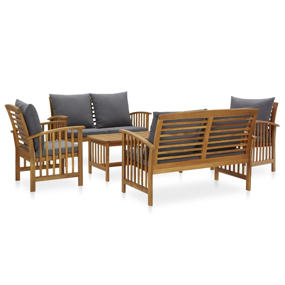 Salon de jardin 5 pcs avec coussins bois d'acacia solide