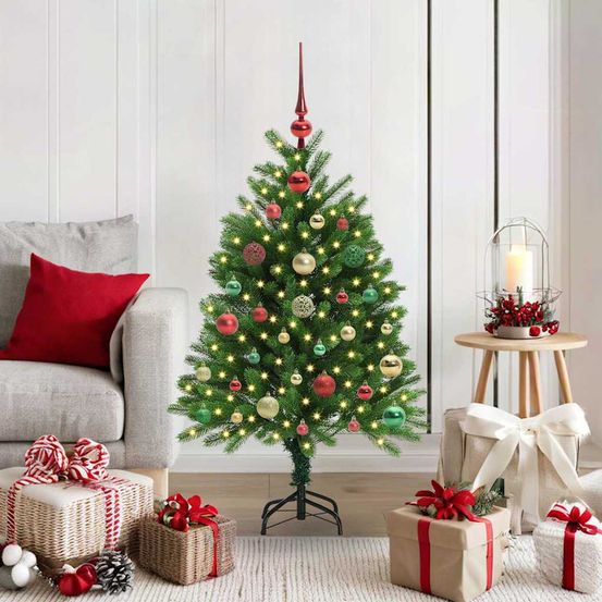 Sapin de noël artificiel conique 120 cm, kit complet avec 150 led et 61 boules, intérieur/extérieur