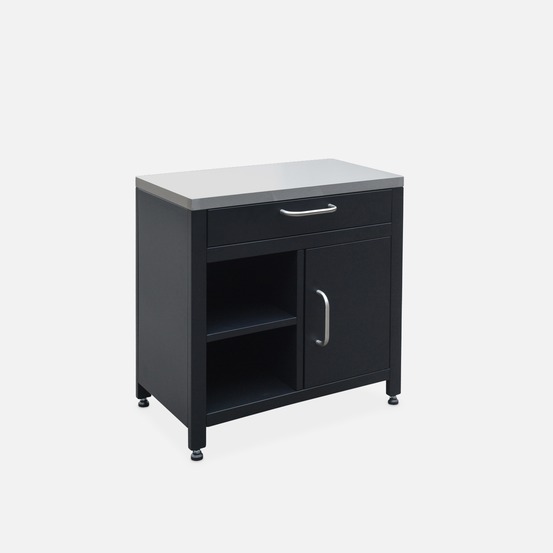 Cuisine extérieure en acier l80cm avec 1 tiroir, 1 porte et 2 étagères de rangement