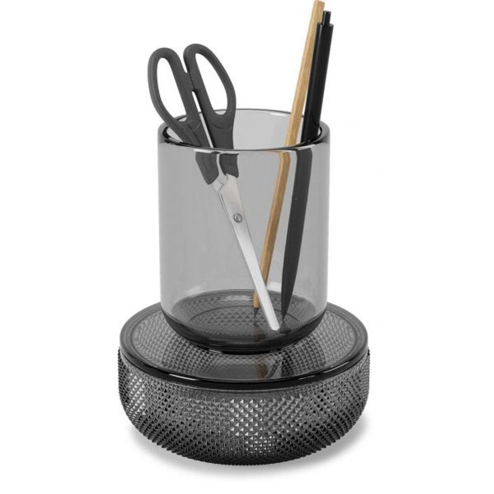 Pot en verre avec couvercle bougeoir intégré allira gris fumé