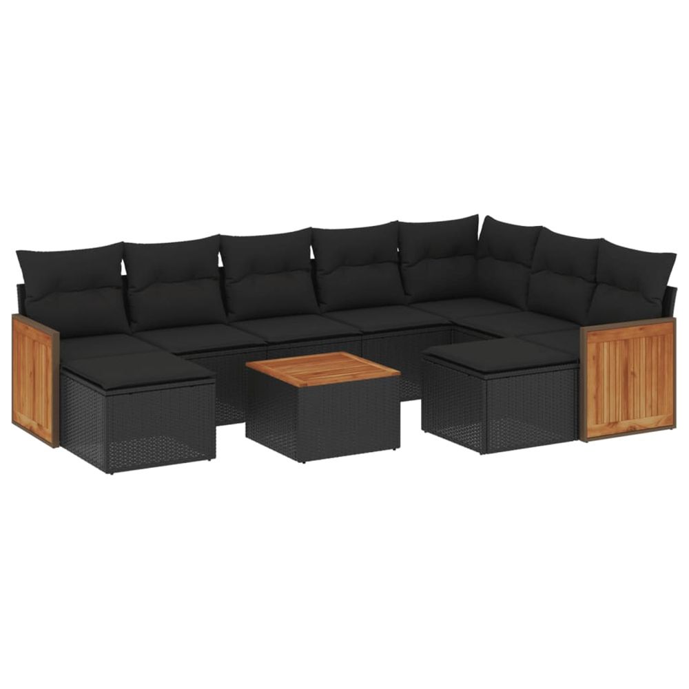 Salon de jardin 10 pcs avec coussins noir résine tressée