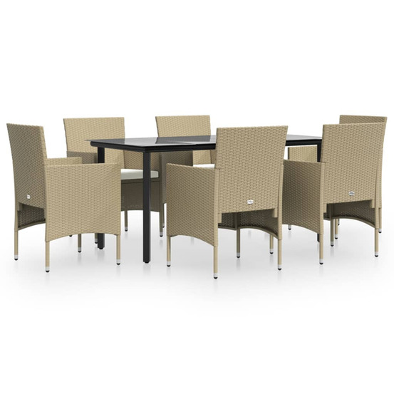 Ensemble à manger de jardin coussins 7 pcs beige/noir