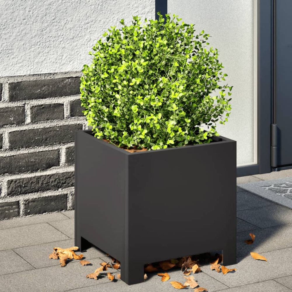 Lot de 2 jardinières carrées acier pour jardin balcon noir 30x30x30 cm