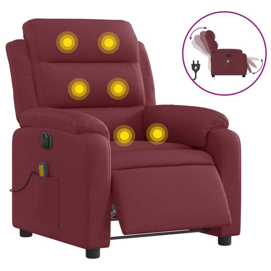 Fauteuil de massage inclinable électrique rouge bordeaux tissu