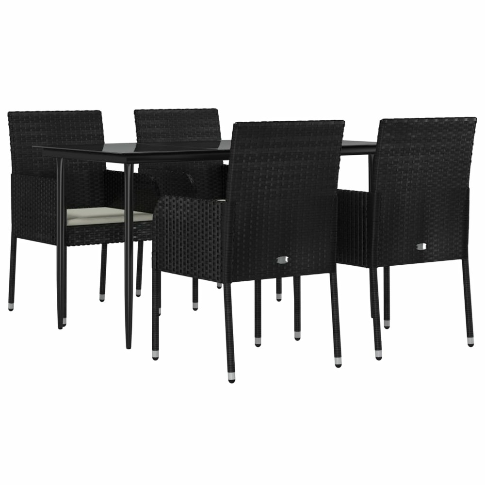 Mobilier à dîner de jardin et coussins 5 pièces noir résine tressée