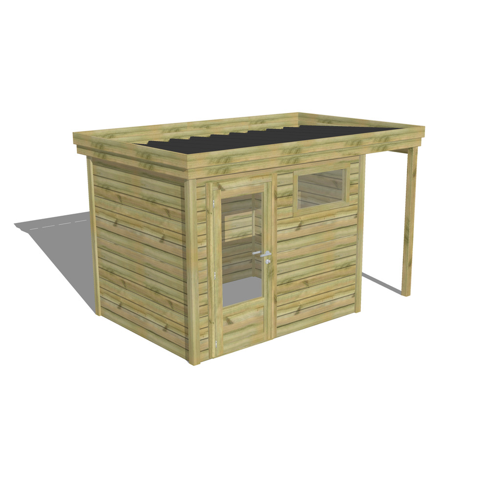 Abri de jardin bois pin traité autoclave 27mm - 3,64x2,14m / 8m2 - bac acier - abri français