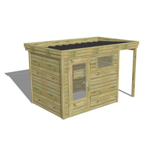 Abri de jardin bois pin traité autoclave 27mm - 3,64x2,14m / 8m2 - bac acier - abri français