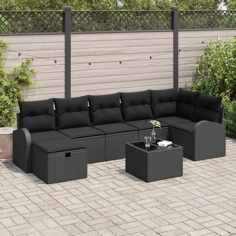Ensemble de canapé de jardin avec coussin 8 pcs noir poly rotin