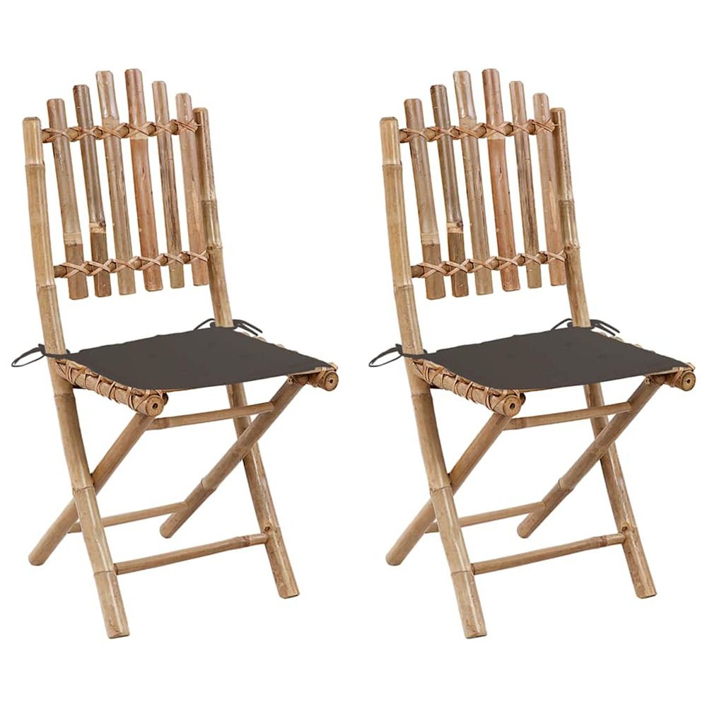 Chaises pliantes (lot de 2) avec coussins en bambou